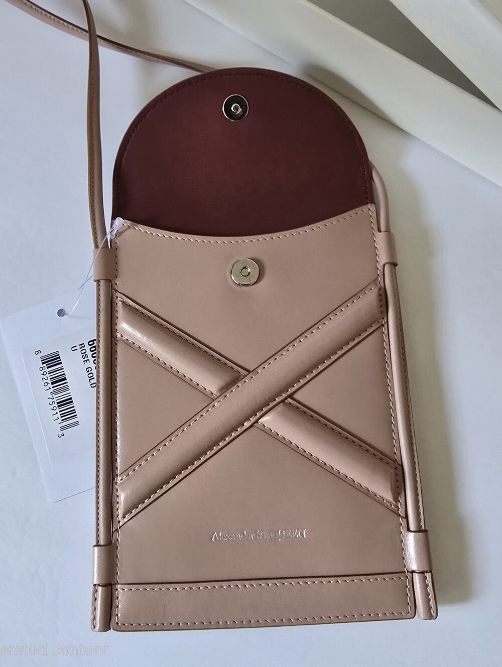 Alexander McQueen The Curve Leather Pouch Crossbody Bag Rose Gold … - Picture 4 of 10